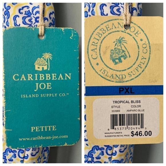 CARIBBEAN Joe Tropical Bliss Blue Elastic Waist Tassel Drawstring Pants Size PXL - Picture 9 of 12